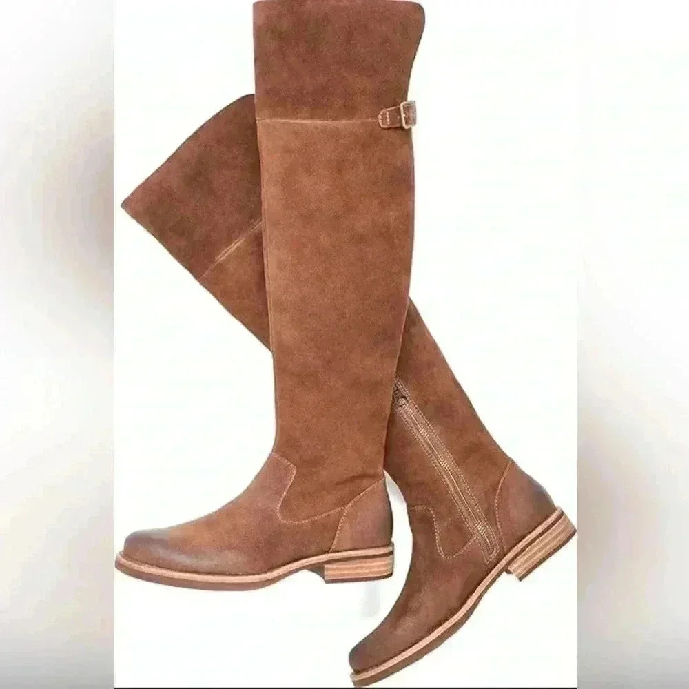 NEW KORK-EASE Addison Tabacco Distressed Suede Leather Over the Knee Boots Sz 10
